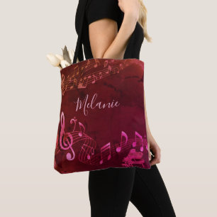 Bolsa Tote Na moda Music Notes Piano Red Pink Personalizado