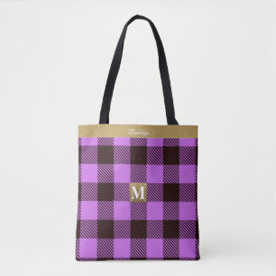 Bolsa Tote Na moda Orchid Tartan Leather Monographic Nome Bri