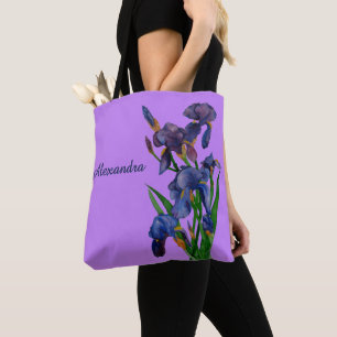 Bolsa Tote Na moda Purple Iris Watercolor Floral