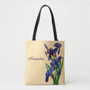 Bolsa Tote Na moda Purple Iris Watercolor Floral