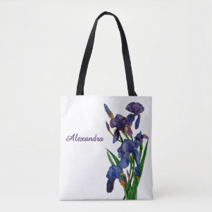 Bolsa Tote Na moda Purple Iris Watercolor Floral