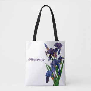 Bolsa Tote Na moda Purple Iris Watercolor Floral