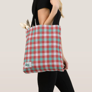 Bolsa Tote Na moda Red & Teal Holiday - Xadrez de cor inspira