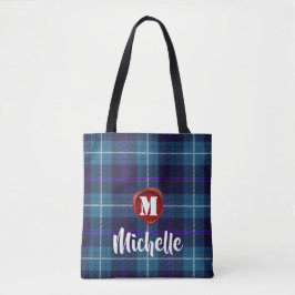 Bolsa Tote Na moda Red Wax Seal Monograma Nome Script Tartan