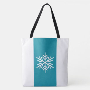Bolsa Tote Na moda Snowflake Teal Blue Stripes Verticais