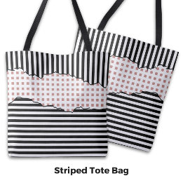 Bolsa Tote Na moda strips de rede preto, branco e rosa