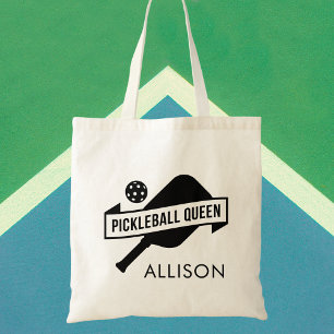Bolsa Tote Na moda Trendy Black and White Pickleball Name