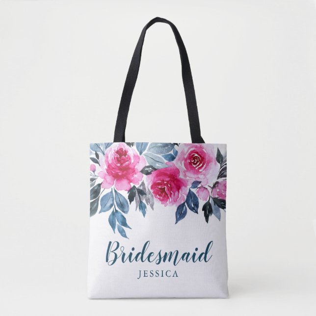 Bolsa Tote Na moda Watercolor Floral Wedesmaid (Frente)