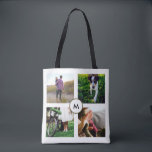 Bolsa Tote Na moda White Four Photo Grid com Monograma<br><div class="desc">Este bolsa na moda duplica como um excelente para mostrar suas fotos favoritas! Basta usar a modelo para adicionar quatro de suas próprias fotos e elas aparecerão na grade na frente e na parte traseira da bolsa. Você também pode adicionar seu monograma no centro.</div>