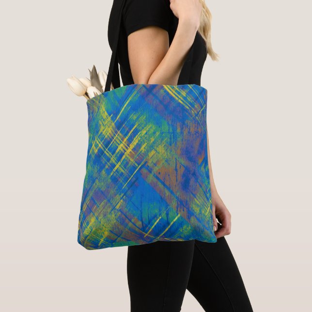 Bolsa Tote Na moda Xadrez Distante Verificar Azul, verde, ama (Close Up)