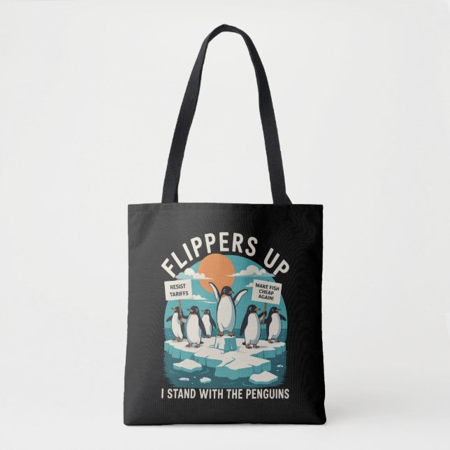 Bolsa Tote Nadadeiras Acima Eu Fico Com Pinguins Engraçado Re (Frente)