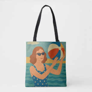 Bolsa Tote Nadador Vintage com Bola de Praia