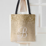 Bolsa Tote Nam Monograma de Impressão de Glitter Metálico Bru<br><div class="desc">Personalize facilmente esta mochila em moda motd,  que apresenta brilho bonito de ouro brilhante em um fundo metálico escovado de ouro.</div>