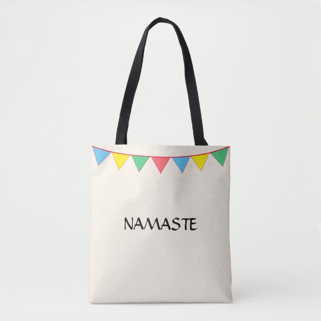 Bolsa Tote Namaste Bandeiras Multicoloridas em Marfim (Frente)