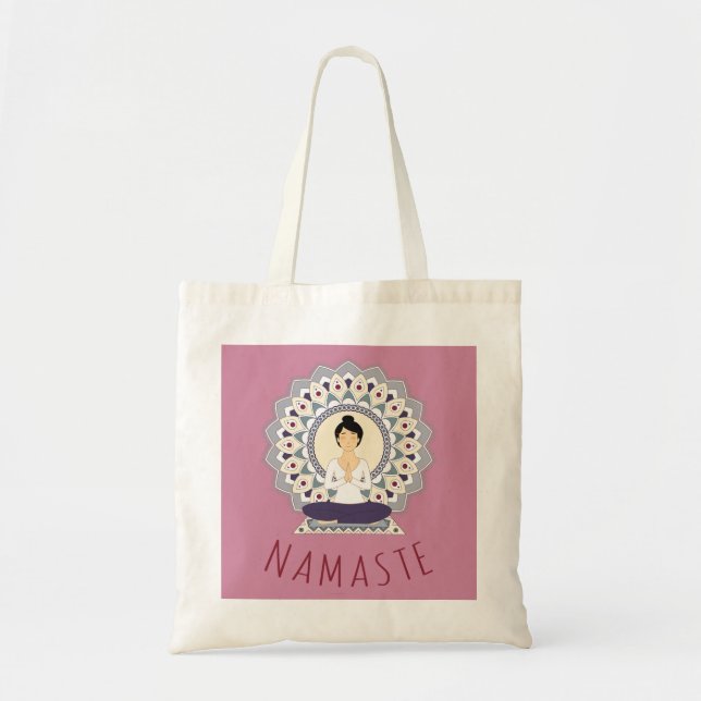 Bolsa Tote Namaste na pose de Lotus - sacola da mulher de (Frente)