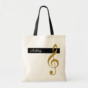 Bolsa Tote name and ouro trible clef music