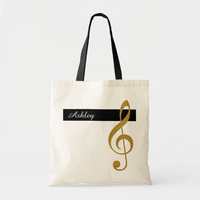 Bolsa Tote name and ouro trible clef music (Frente)