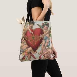 Bolsa Tote Namorados da Vintage, Coração de Cherubs de Angels