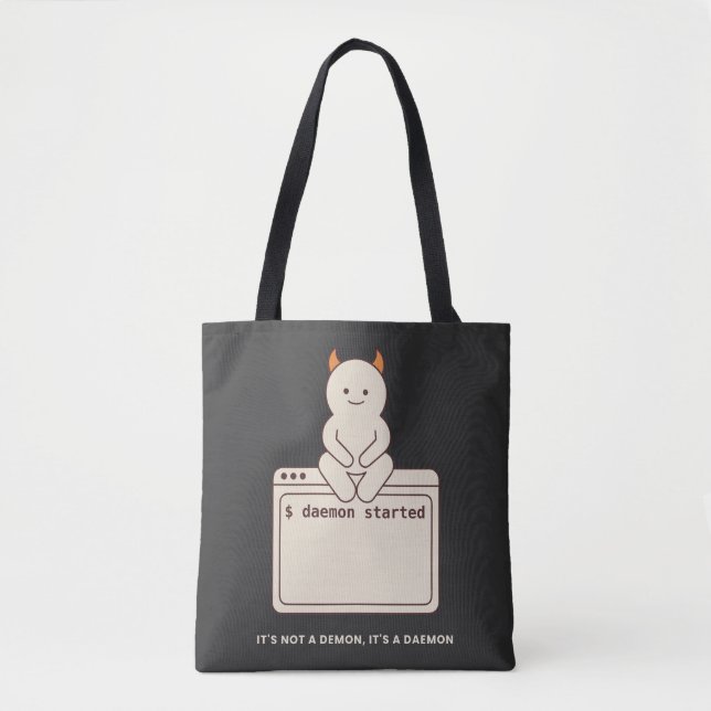 Bolsa Tote Não é um Demônio é um Daemon Linux Preto Engraçado (Frente)