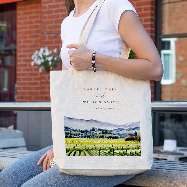 Bolsa Tote Napa Valley Watercolor Vineyard Landscape Weding (Criador carregado)