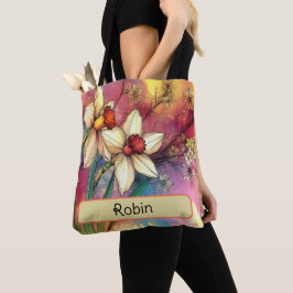 Bolsa Tote Narciso da Flor de Nascimento Personalizado para d
