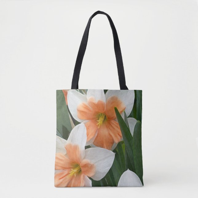 Bolsa Tote Narcisos Duplos Laranja Pêssego e Branco  (Frente)