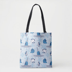 Bolsa Tote Narwhal Blue Snowflake Pattern