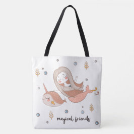 Bolsa Tote Narwhal e Amigos Mágicos da Sereia