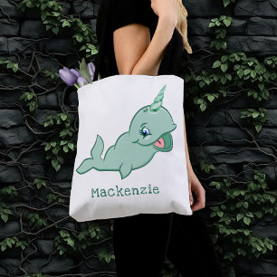 Bolsa Tote Narwhal Green Fralda de bebê de cartoon Chibi