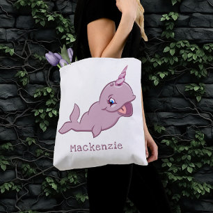 Bolsa Tote Narwhal Pink Fralda de desenho de Girly Kawaii C