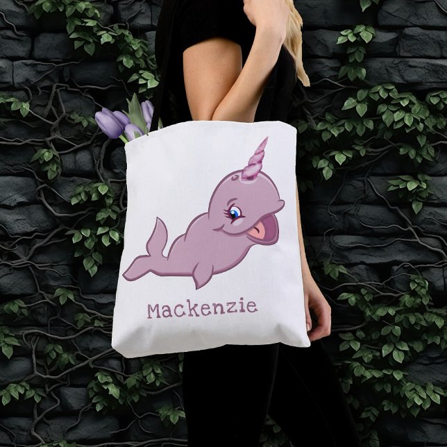 Bolsa Tote Narwhal Pink | Fralda de desenho de Girly Kawaii C (Criador carregado)