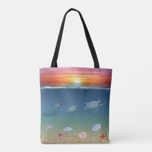 Bolsa Tote Nascer do sol no oceano fofo, tartarugas marinhas 
