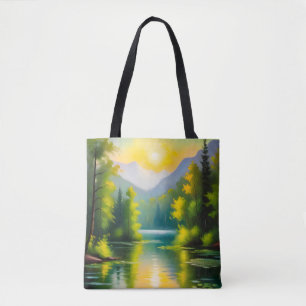 Bolsa Tote Nascer do sol sobre montanhas cobertas de neve e l