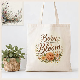 Bolsa Tote Nascido para Florescer Boho Floral Gráfico em Tela