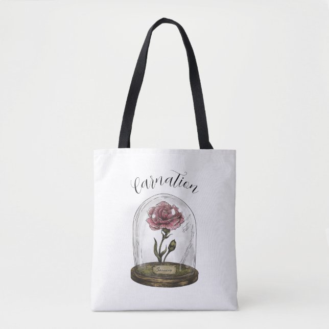 Bolsa Tote Nascimento da Flor JANUARY Aniversário Carnação (Frente)