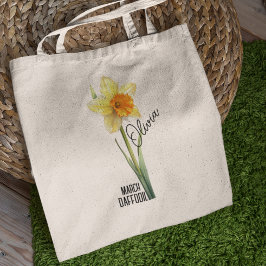 Bolsa Tote Nascimento Mês de Flor Março Daffodil Nome Tote Ba