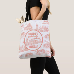 Bolsa Tote Nashville Toile Despedida de Solteira Rosa Coral s