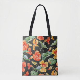 Bolsa Tote Nasturtium Orange: Padrão Escuro de Aquarela.