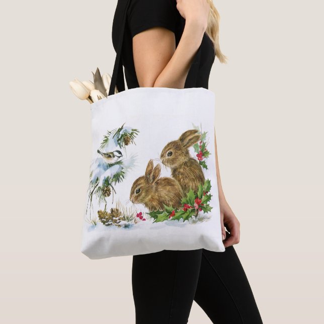 Bolsa Tote Natais vintages Bunnies (Close Up)