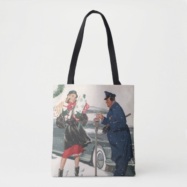 Bolsa Tote Natais vintages, Comprando Presentes Policiais (Frente)