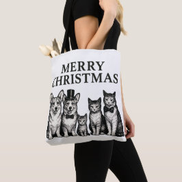 Bolsa Tote Natais vintages Encantando Casal Corgi Três Gatos