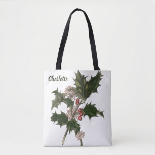 Bolsa Tote Natais vintages, Holly Plant com Red Berries