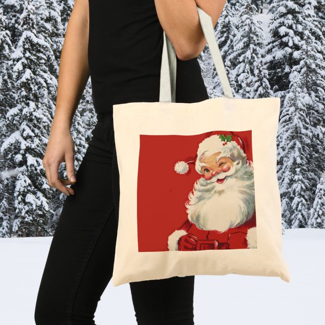 Bolsa Tote Natais vintages, Jolly Santa Claus Winking (Criador carregado)