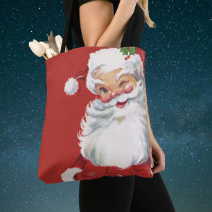 Bolsa Tote natais vintages, Jolly Santa Claus Winking
