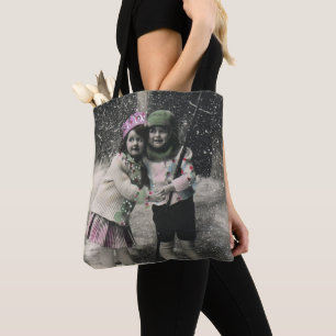 Bolsa Tote Natais vintages, Melhores Amigos em Pele