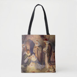 Bolsa Tote Natais vintages Natividade, 3 Pastores e Jesus