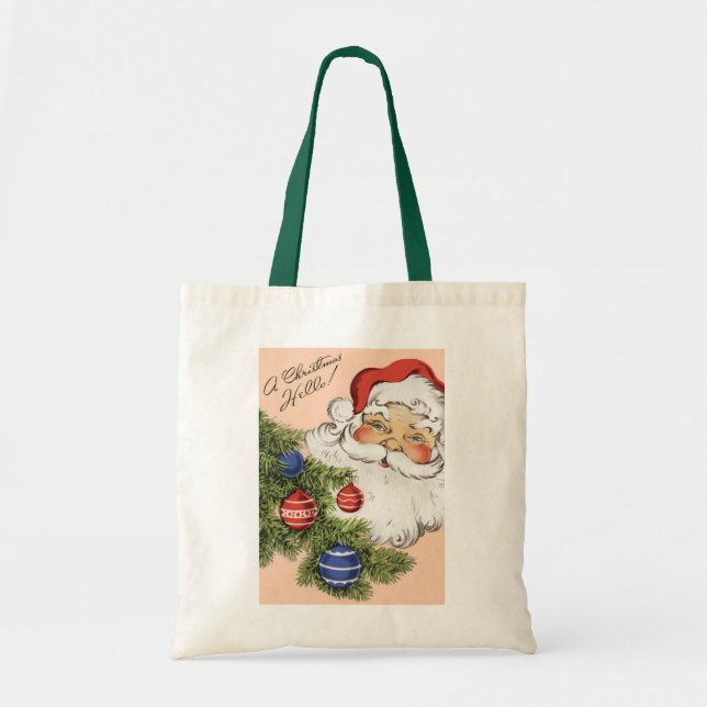 Bolsa Tote Natais vintages Olá! Jolly Santa Claus (Frente)