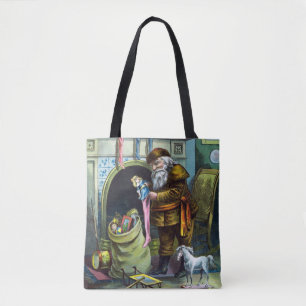 Bolsa Tote Natais vintages, Papai Noel armazena brinquedos