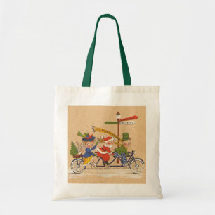 Bolsa Tote Natais vintages, Papai Noel Victoriano na biciclet
