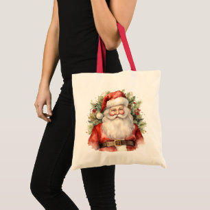 Bolsa Tote Natais vintages que Santa Claus sorri